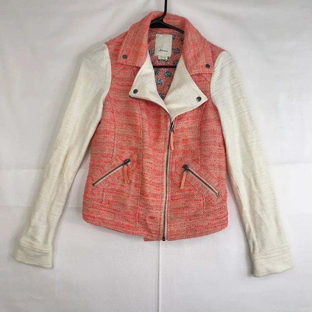 Anthropologie Elevenses Blushed Tweed Boucle Moto Jacket - Picture 2 of 14
